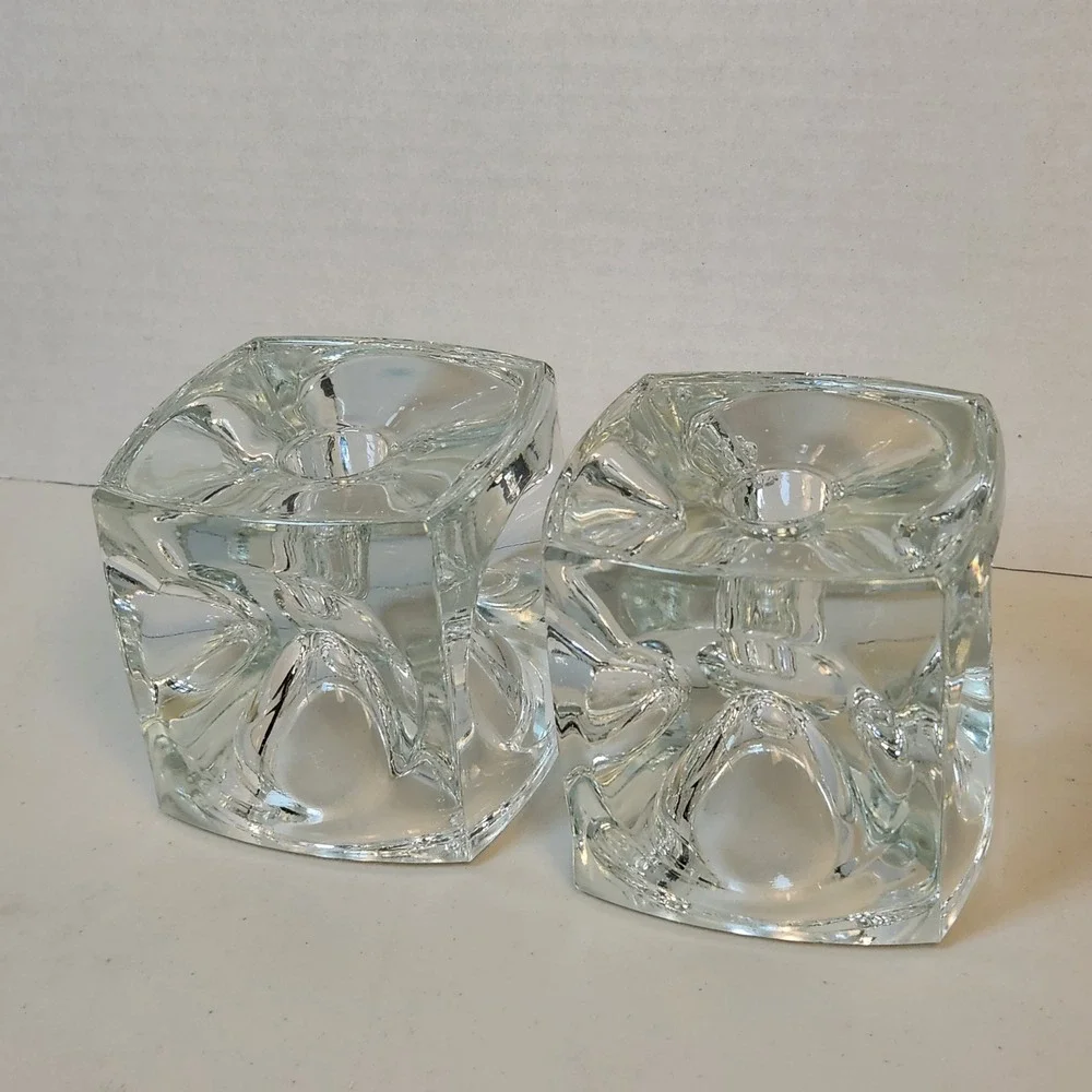 VTG Pair Peill & Putzler Ice Cube Candle Holders MCM Block Taper Tealight Votive